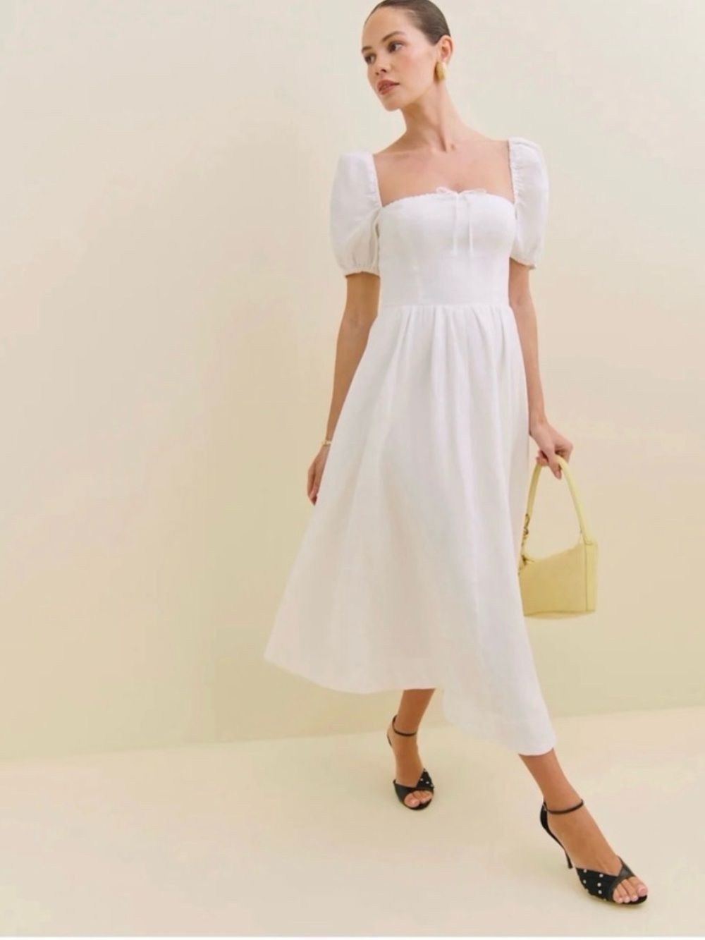 Reformation White Puff-Sleeve Maxi Dress